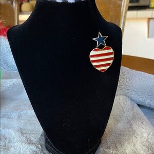 Vintage  Signed RJON  Enamel Broch Red White Blue Heart whit Star Gold Tone Rare
